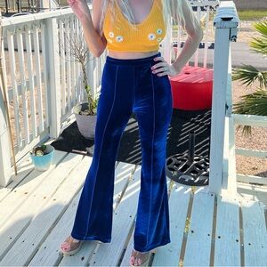 A. Calin by Flying Tomatoe Velour Blue Bell Bottom Pants